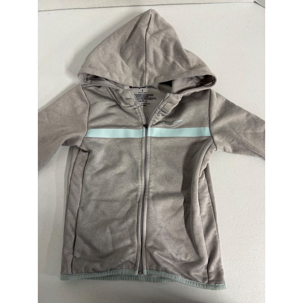 Champion Kids Grey Mint Green Stripe Zip Up Hoodie Fleece Jacket Size 5
